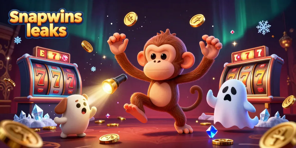 Engage with snapwins leaks in this dynamic casino illustration featuring a playful poltergeist monkey amidst stacked slot reels.