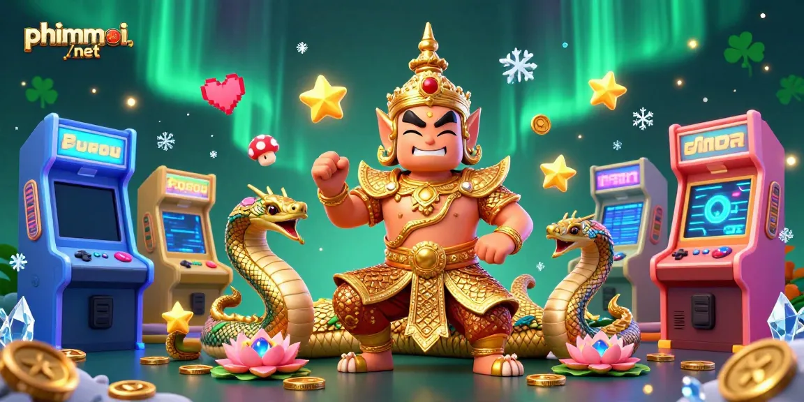 Engage with phimmoi./net’s vibrant gaming scene featuring Thai guardian and Naga amidst colorful casino elements.