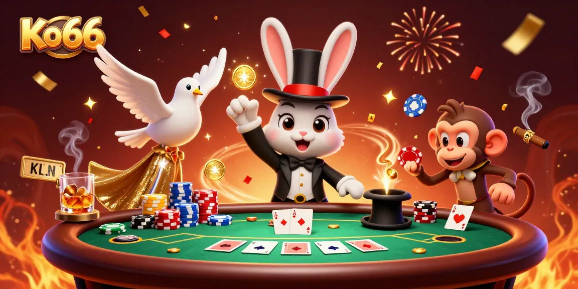 Experience Ko66 with a magician rabbit, poker chips, and dazzling casino action!