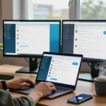 Using the Telegram Web Version in a modern digital workspace with sleek devices and a cozy atmosphere.