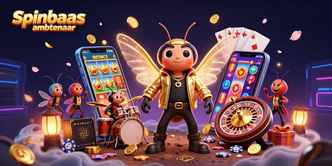 Engage with spinbaas ambtenaar in a vibrant 3D casino scene featuring rock star characters and dynamic slots.